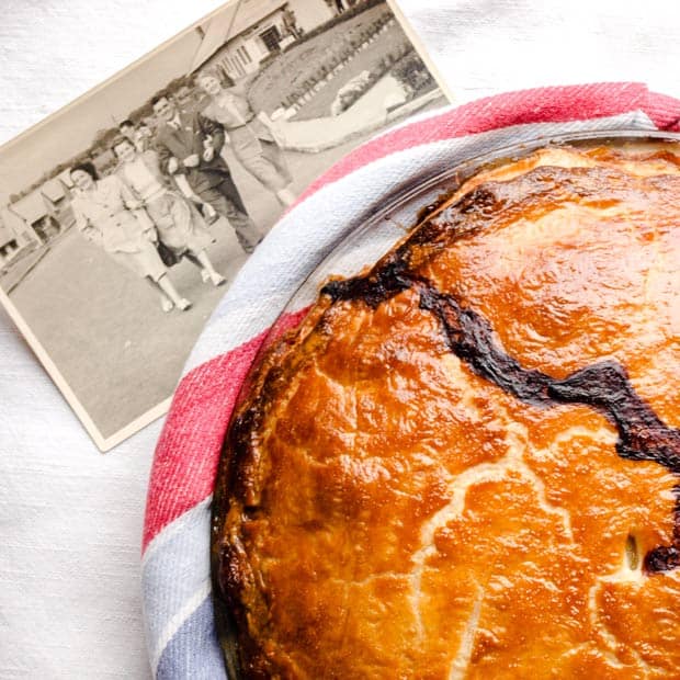Scottish Mince Beef Pie with photo of grandfather