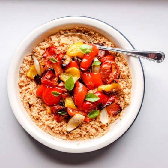 Serving plate of Easy Roast Pepper & Tomato Couscous