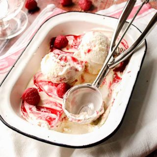 Lemon Raspberry Ripple ice Cream with Scoop