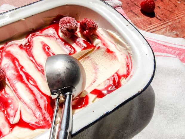 Scoop of Lemon Raspberry Ripple Ice Cream