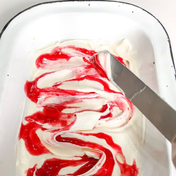 Ripple raspberry sauce through the ice cream