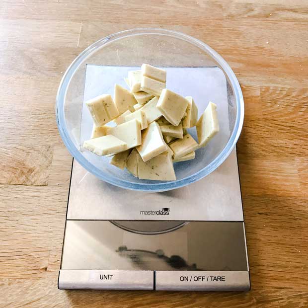 Weighing white chocolate