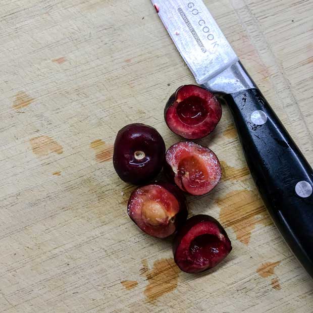 Cherries and knife