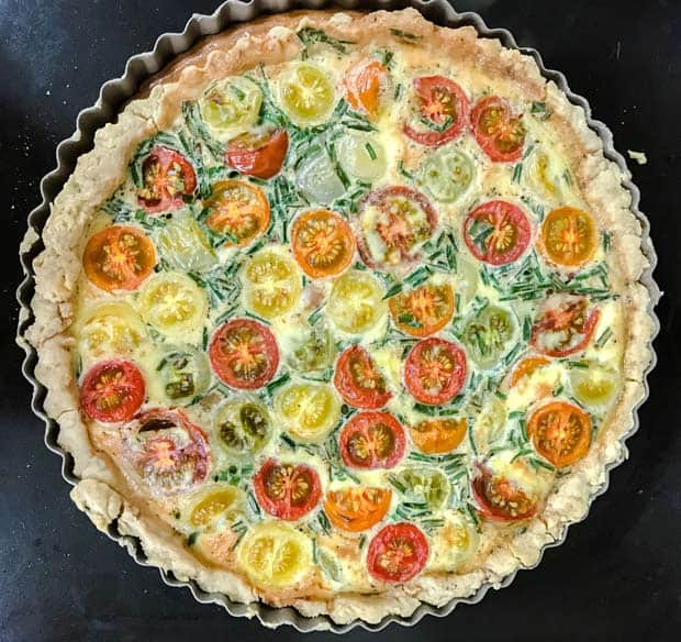 Baked Tomato & Bacon Tart on baking tray