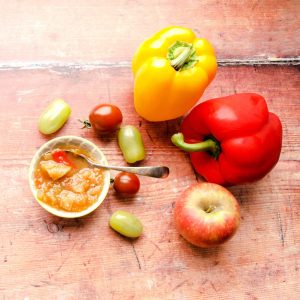 Green Tomato Chutney with tomatoes, peppers and apple
