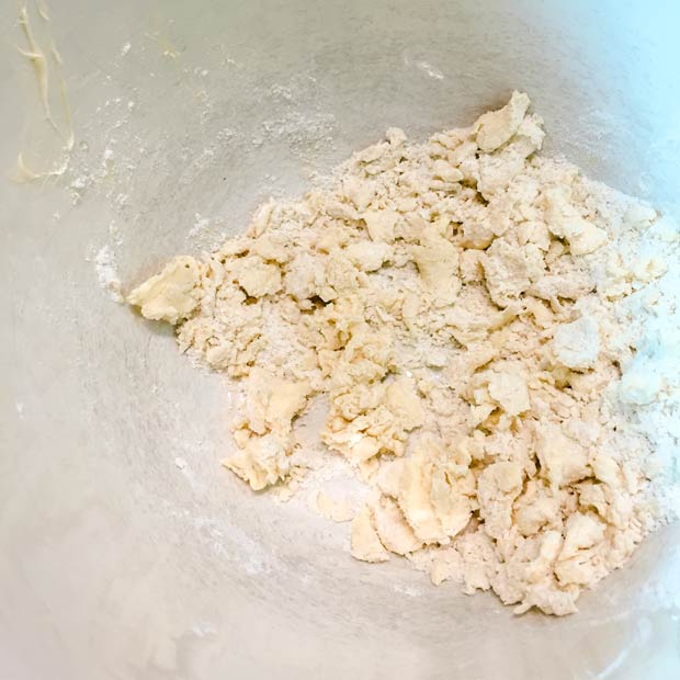 Flour and butter rubbed into pea sized crumble