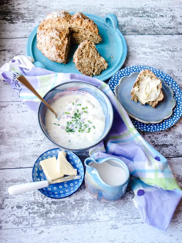 Bowl of Cullen Skink Fish Soup with bread and butter