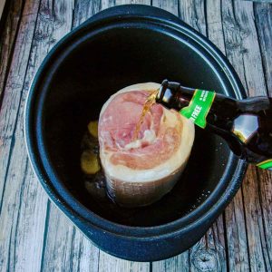 Ham in Slow Cooker with ginger beer poured over