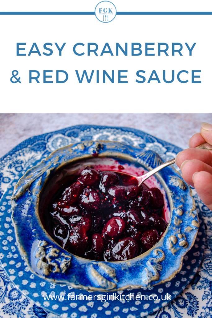 Bowl of Easy Cranberry & Red Wine Sauce with spoon