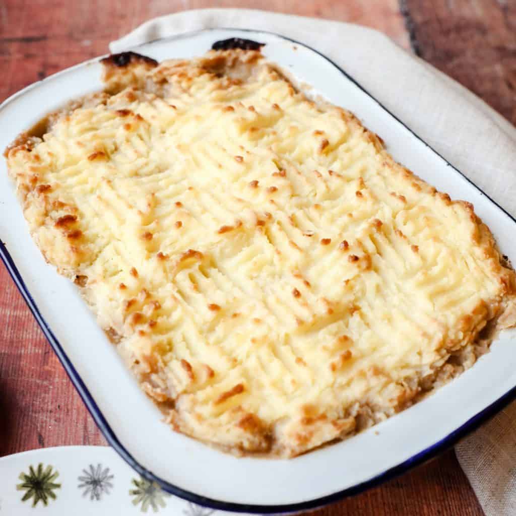 Leftover Turkey Shepherd's Pie dish with potato topping