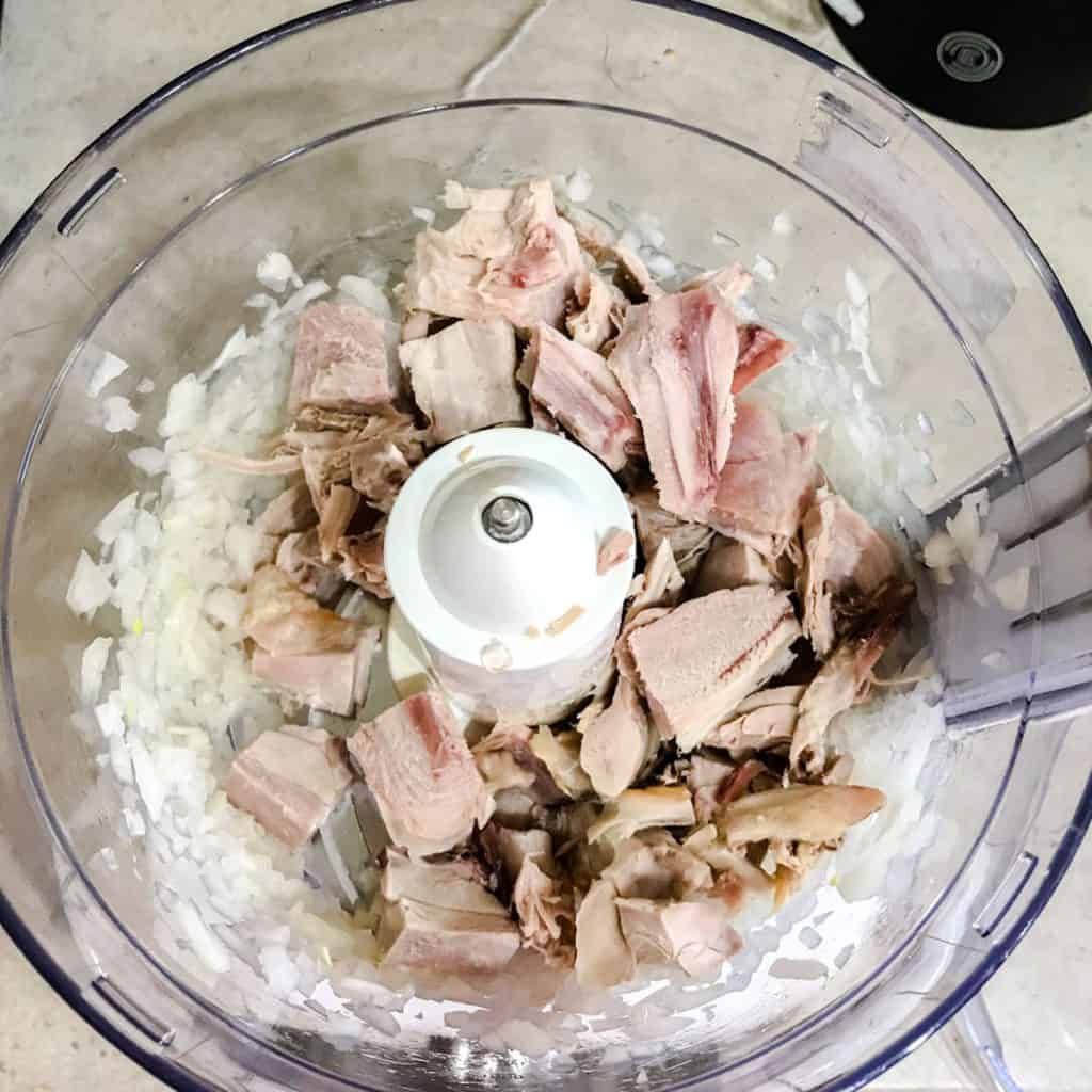 tukey pieces and onoin in food processor