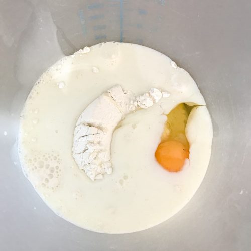 Seafood Pancakes flour egg and milk in bowl