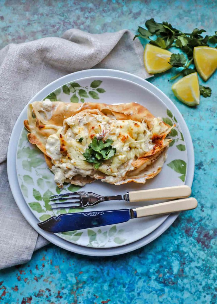 Seafood Pancakes with knife and fork
