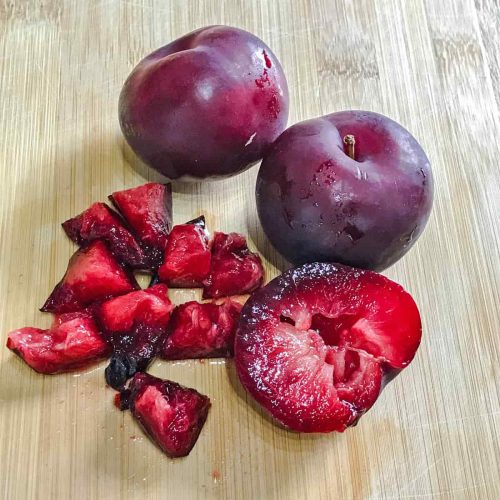 Low sugar plum jam - plums chopped
