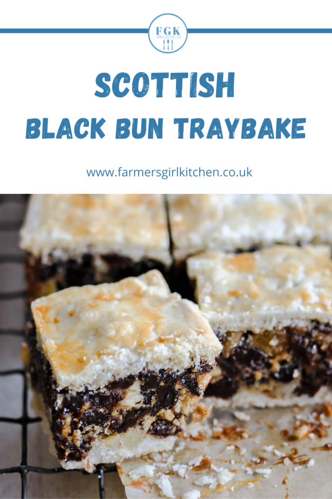 black bun traybake slice