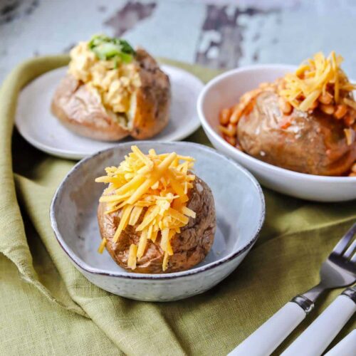 Air fryer baked potatoes with toppings