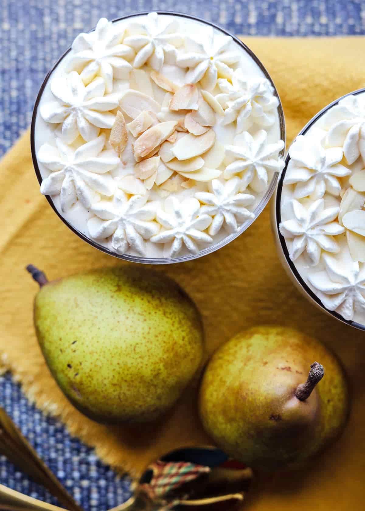 Jamaica Ginger Cake and Pear Trifle with pears