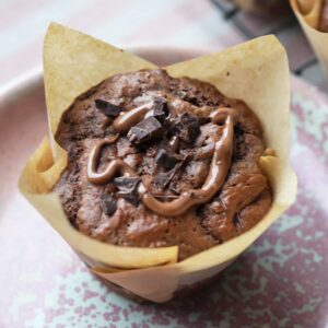 Double chocolate Chip Muffin on plate