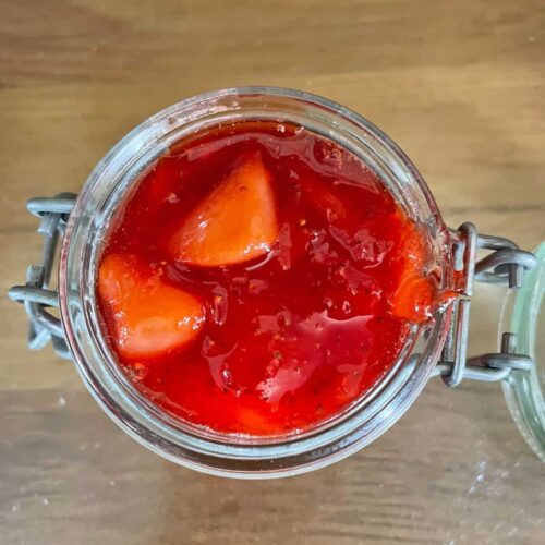 Peach & Strawberry Jam in pot