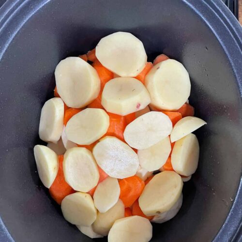 Slow Cooker Beef Pot Roast sliced potato layer