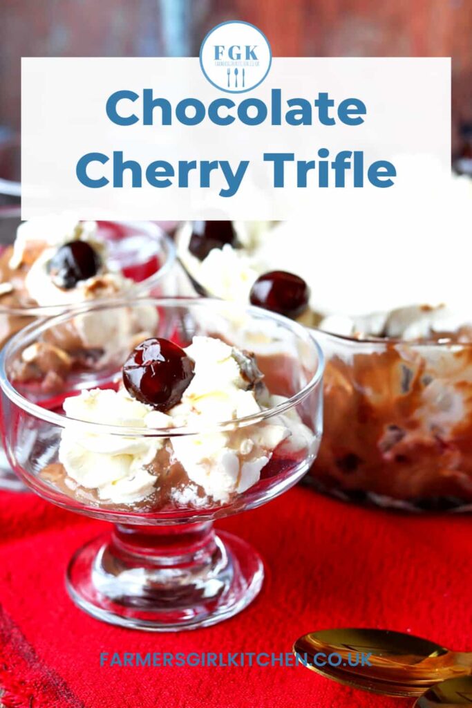 Chocolate Cherry Trifle served in glass bowls