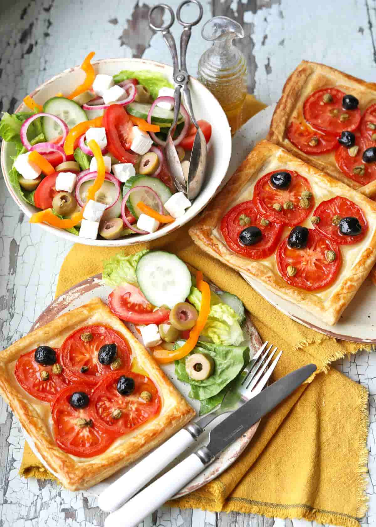 Tomato Tarts with Greek Salad