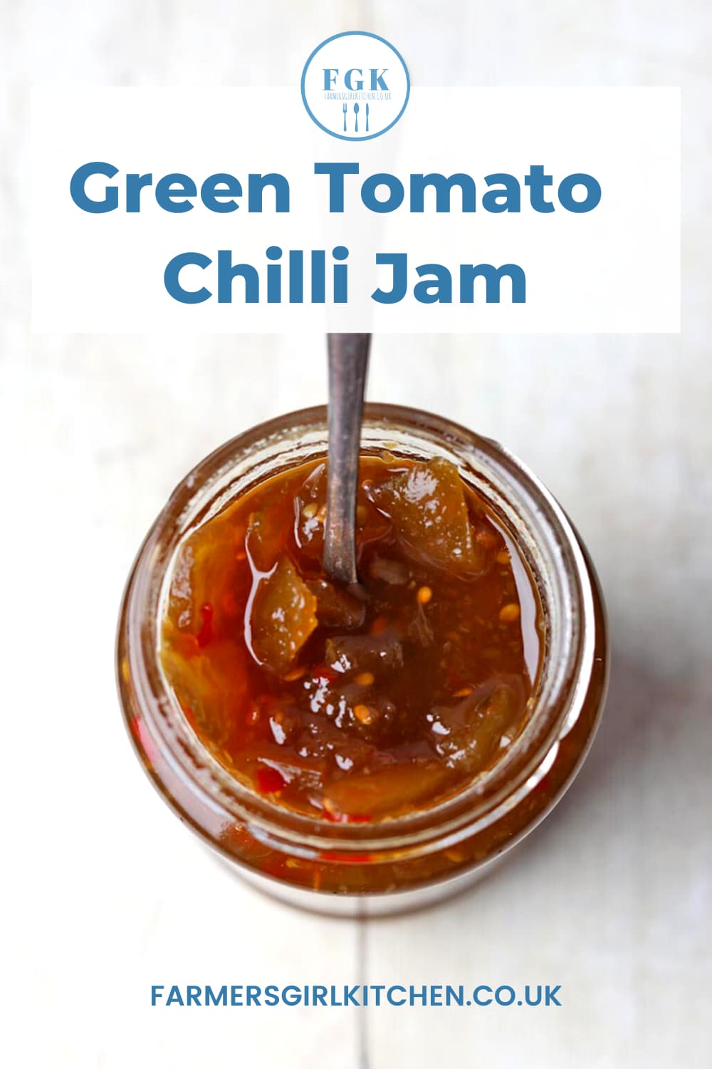 Green Tomato Chilli Jam jar and spoon