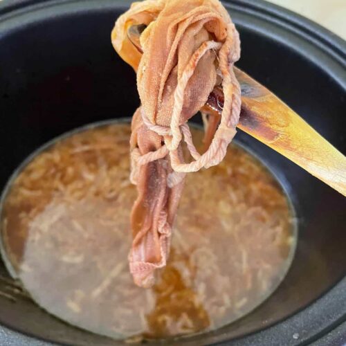 Remove bouquet garni from French onion soup