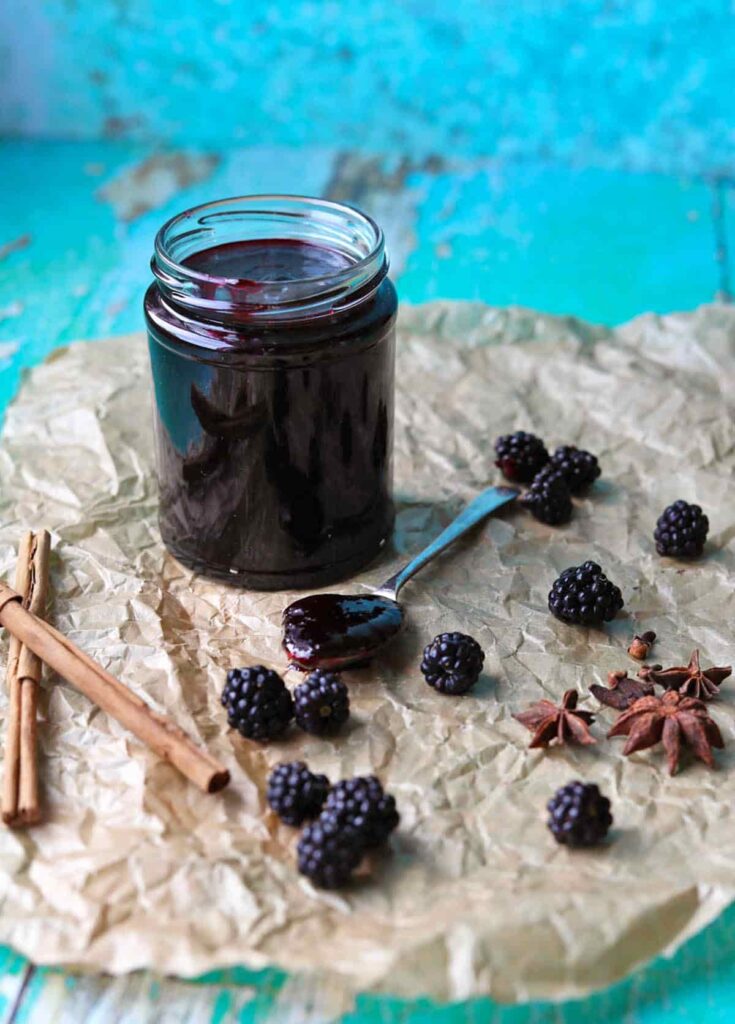 Spiced Blackberry Jam with blackberries and spices