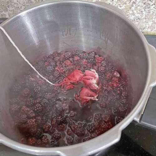 Spiced blackberry jam in pan