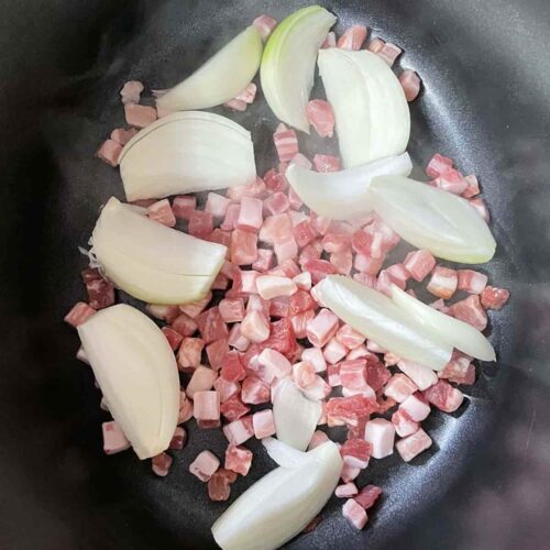 Onions and pancetta