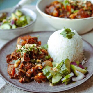 Plate of Slow Cooker Massaman Curry with rice