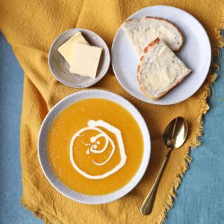 Butternut Squash Soup with brea and butter