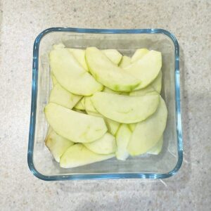 Sliced apples in dish
