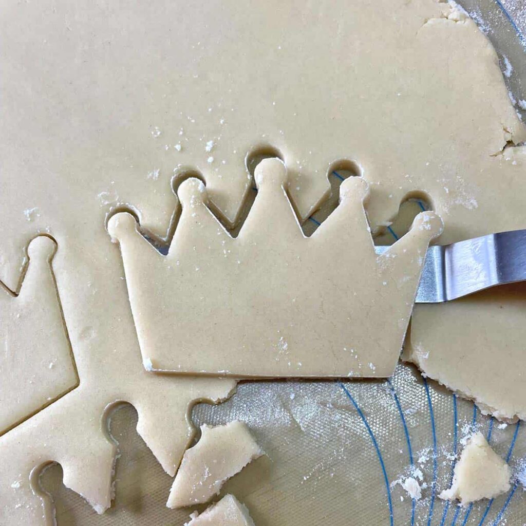 Coronation Cookie Shortbread Crowns dough lifted with palette knife