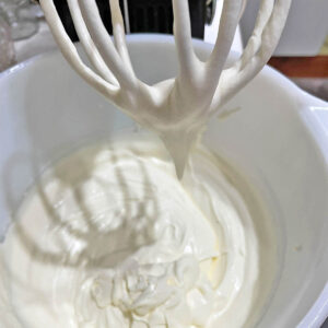 cream whipped in mixer bowk