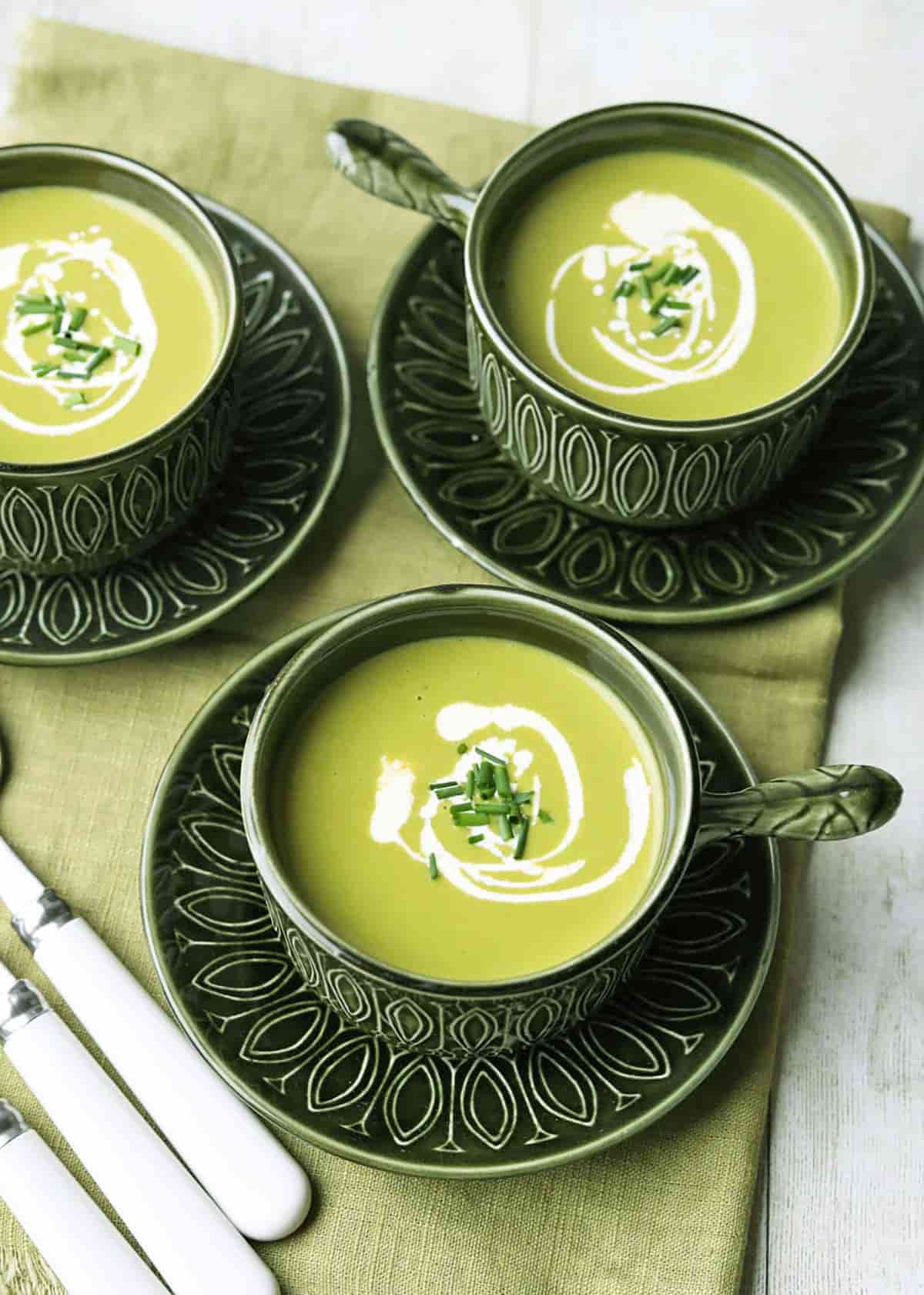 Three bowls of Lettuce Soup