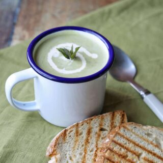 Mug of Courgette Pea and Mint Soup