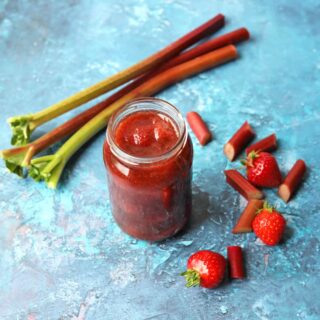 Rhubarb and Strawberry Jam jar with rhubarb and strawberries profile