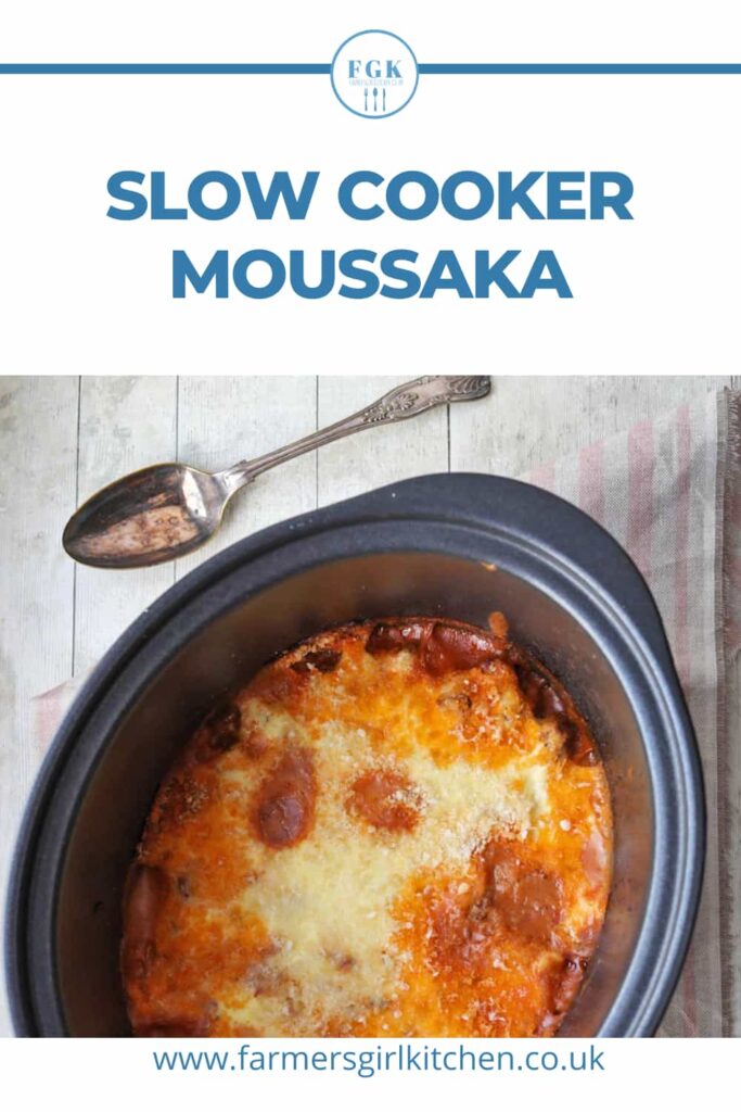Slow Cooker Moussaka in slow cooker dish with spoon