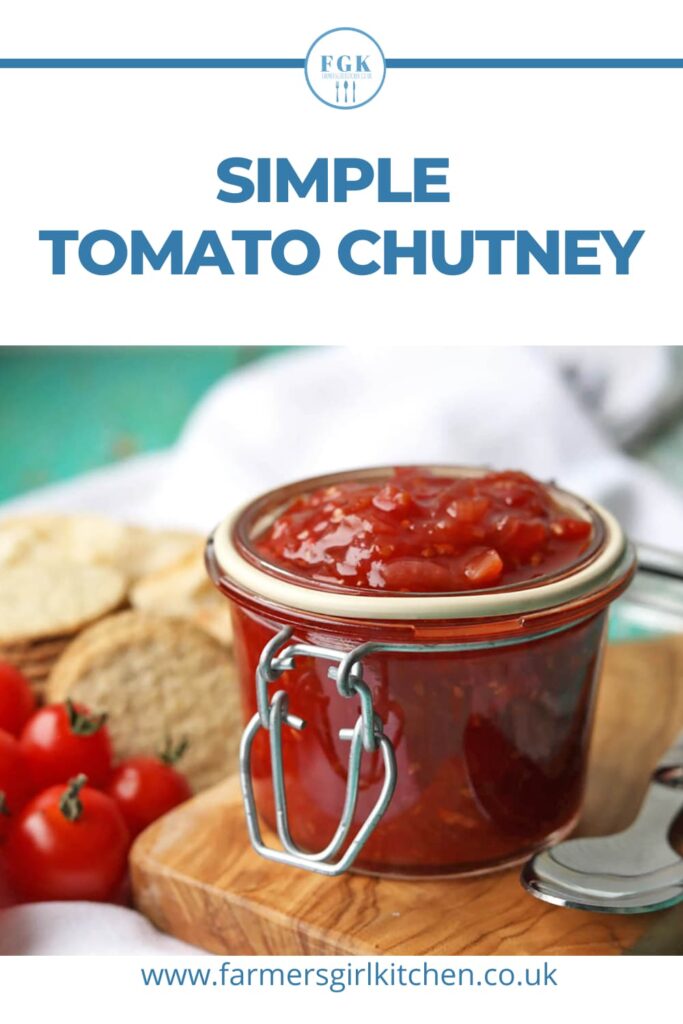 Simple Tomato chutney in a jar with  tomatoes and crackers