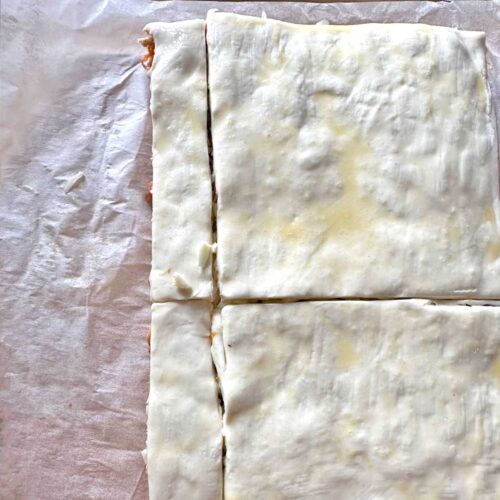 Cheese and Chorizo Puff Pastry Twists cut in strips