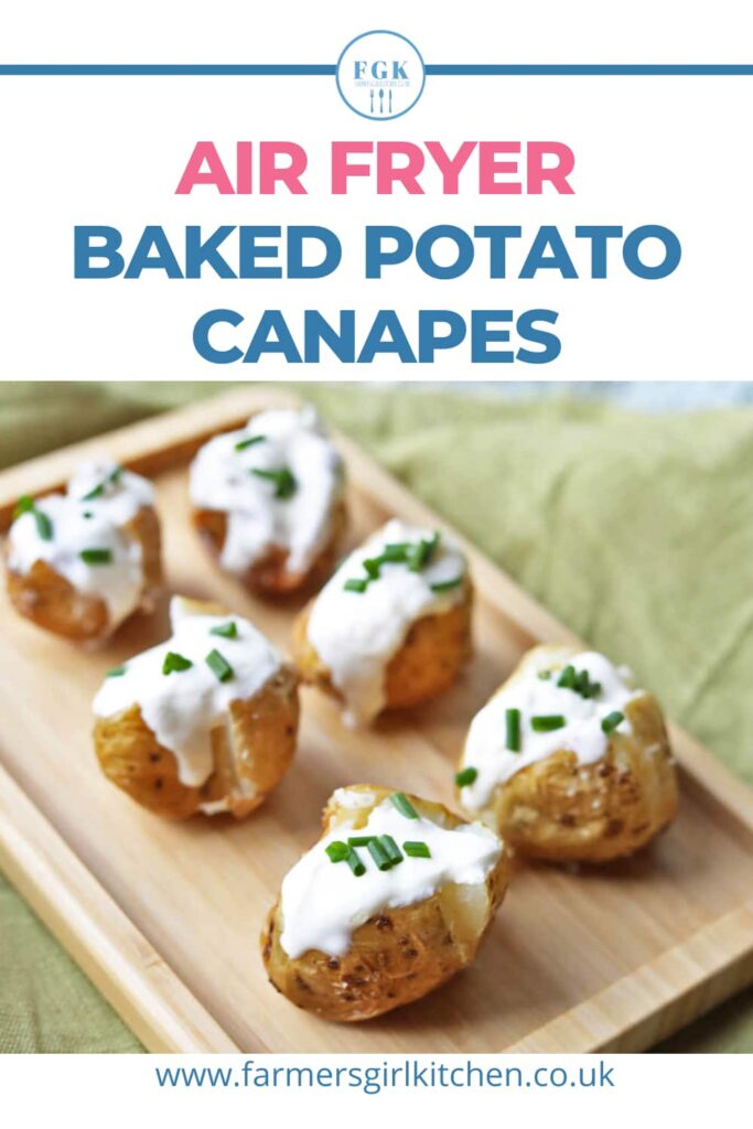Air Fryer Baked Potato Canpes on wooden board