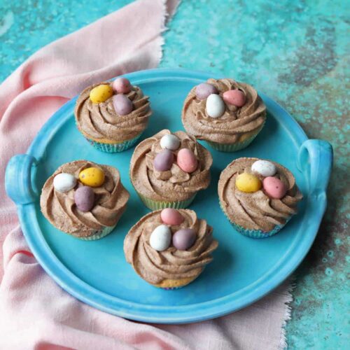 Easy Easter Nest Cupcakes on plate