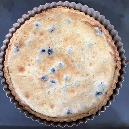 baked cherry and almond frangipane tart.