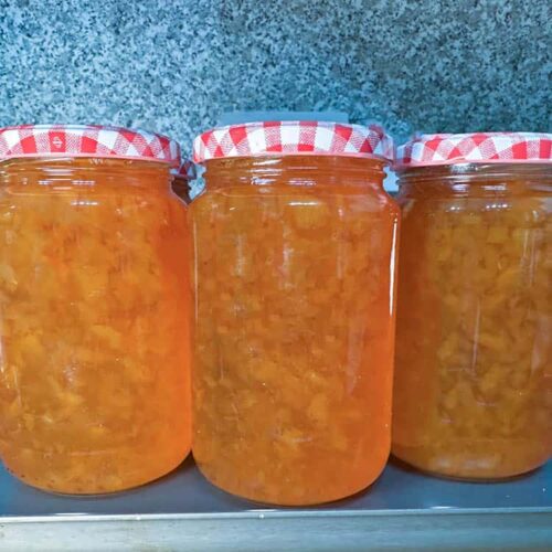 seville orange mamalade in jars.