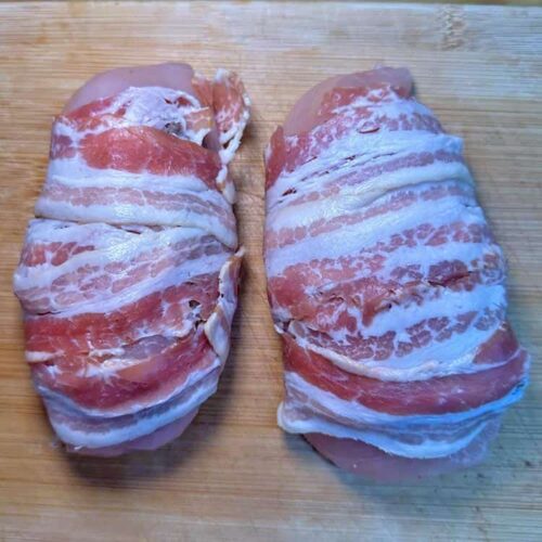 air fryer balmoral chicken wrapped in streaky bacon.