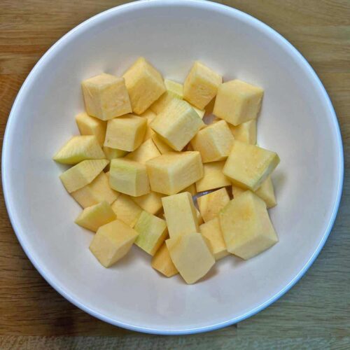 swede cubes in bowl.