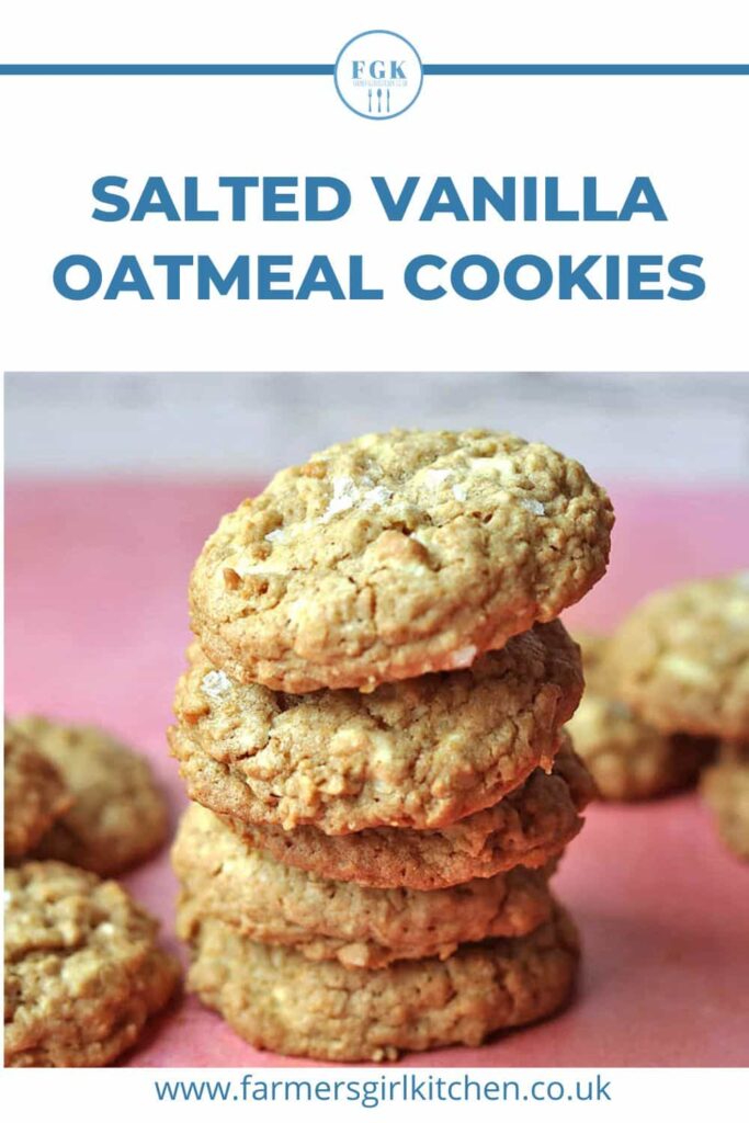 stack of salted vanilla oatmeal cookies.