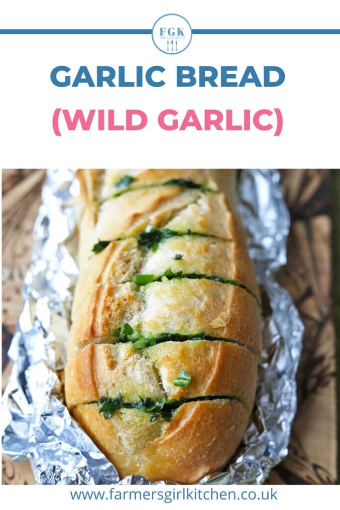 French stick garlic bread with wild garlic.